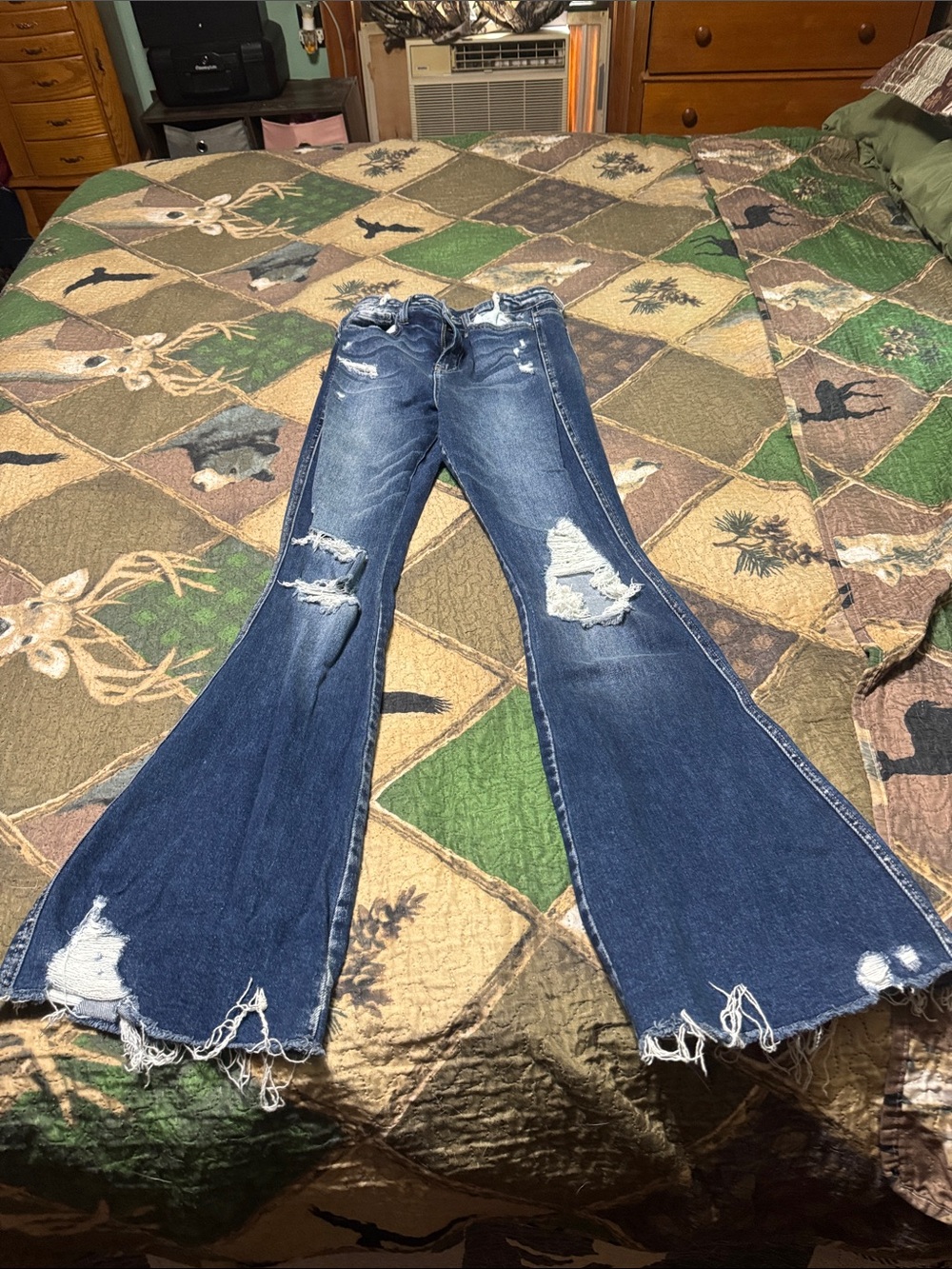 Flying Monkey Dark Blue Distressed Flare Jeans